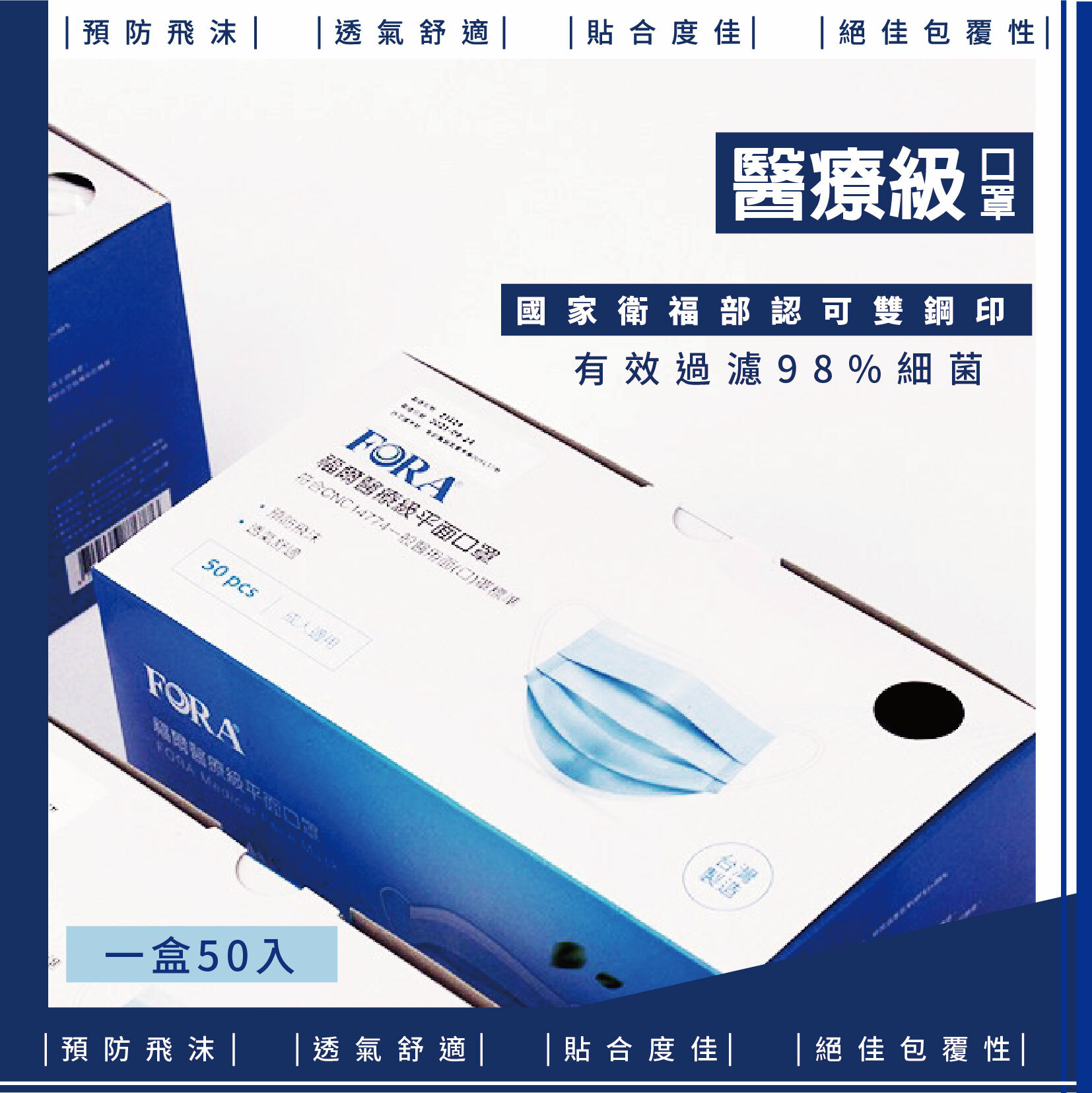 【FORA】福爾醫療級平面口罩50入(未滅菌)