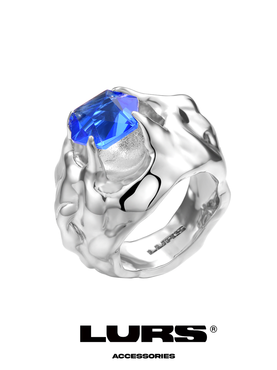 LURS 華麗 切割 藍寶石 紋理 戒指