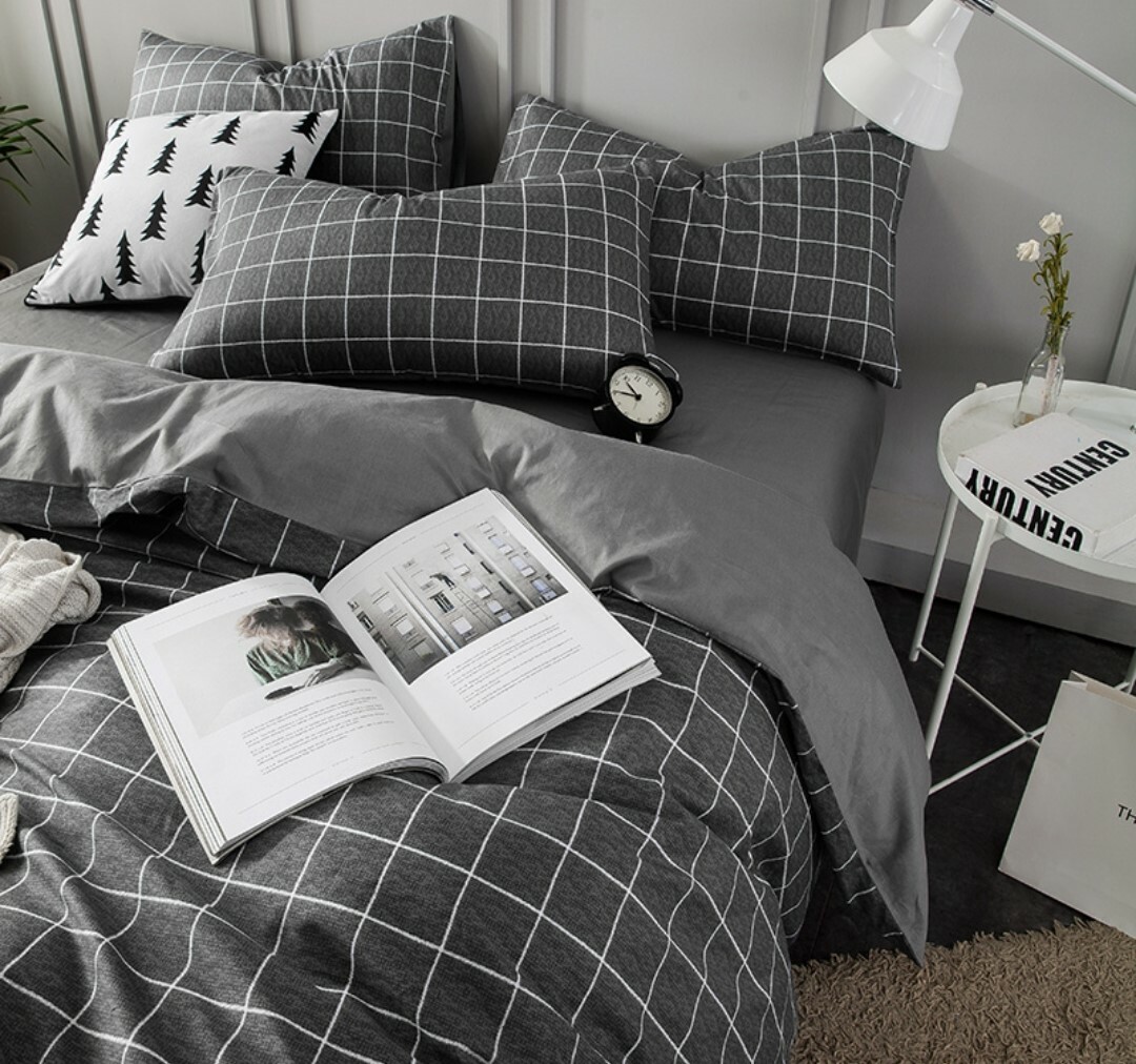 北歐風純棉床包4件組-紳士黑格