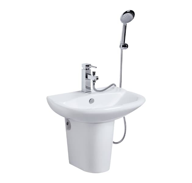 OVO京典衛浴 壁掛單孔臉盆 + 臉盆短腳 +臉盆兩用龍頭組 L3506S / P3011 / F8041*