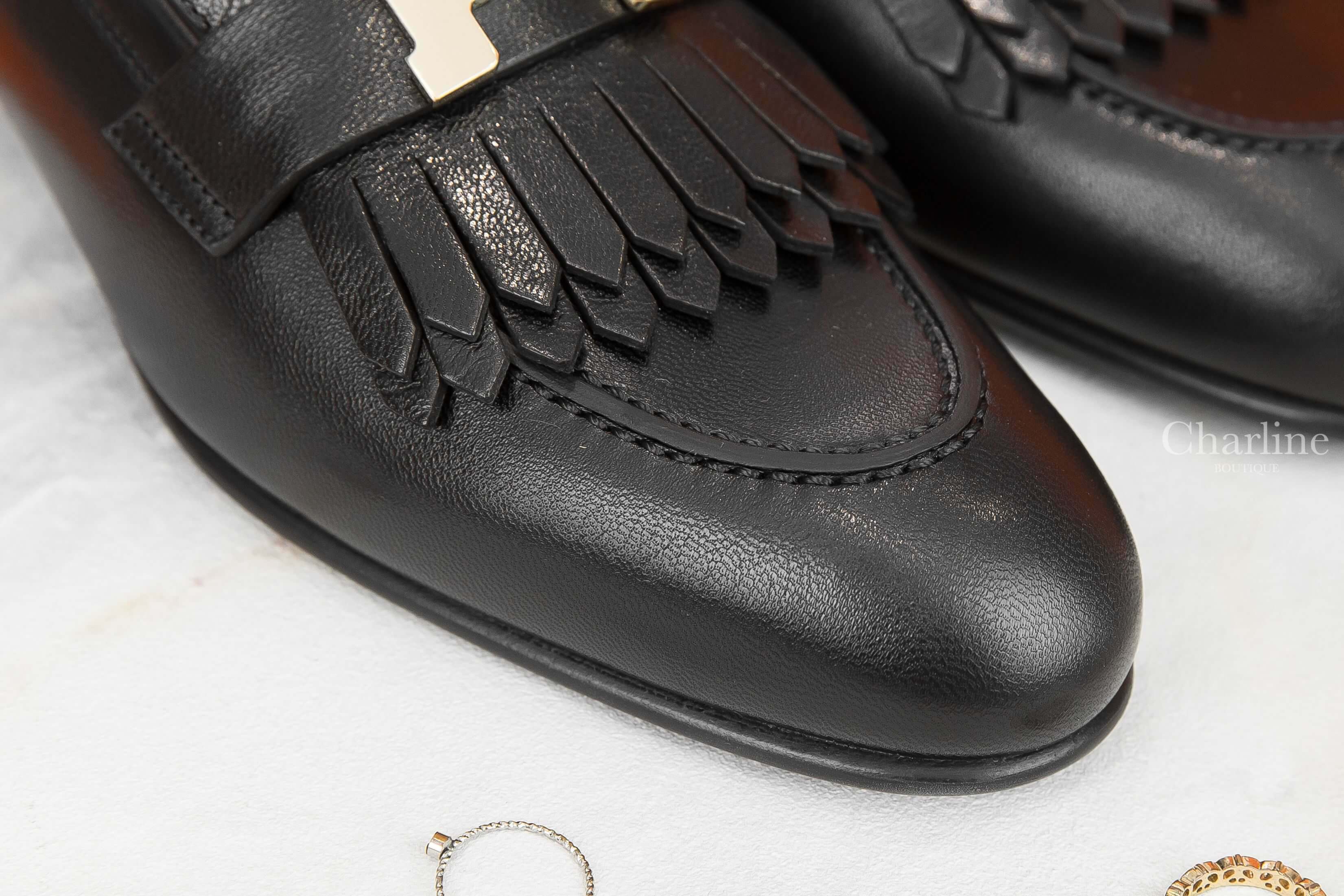 Hermès Royal Loafer 黑色金釦H流蘇山羊皮樂福鞋