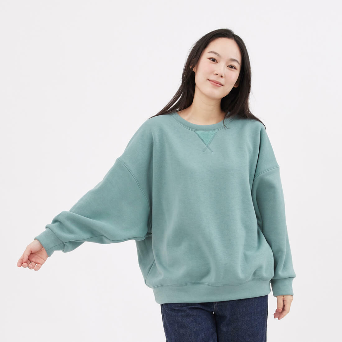 Effie厚磅寬袖搖粒絨大學T/湖綠