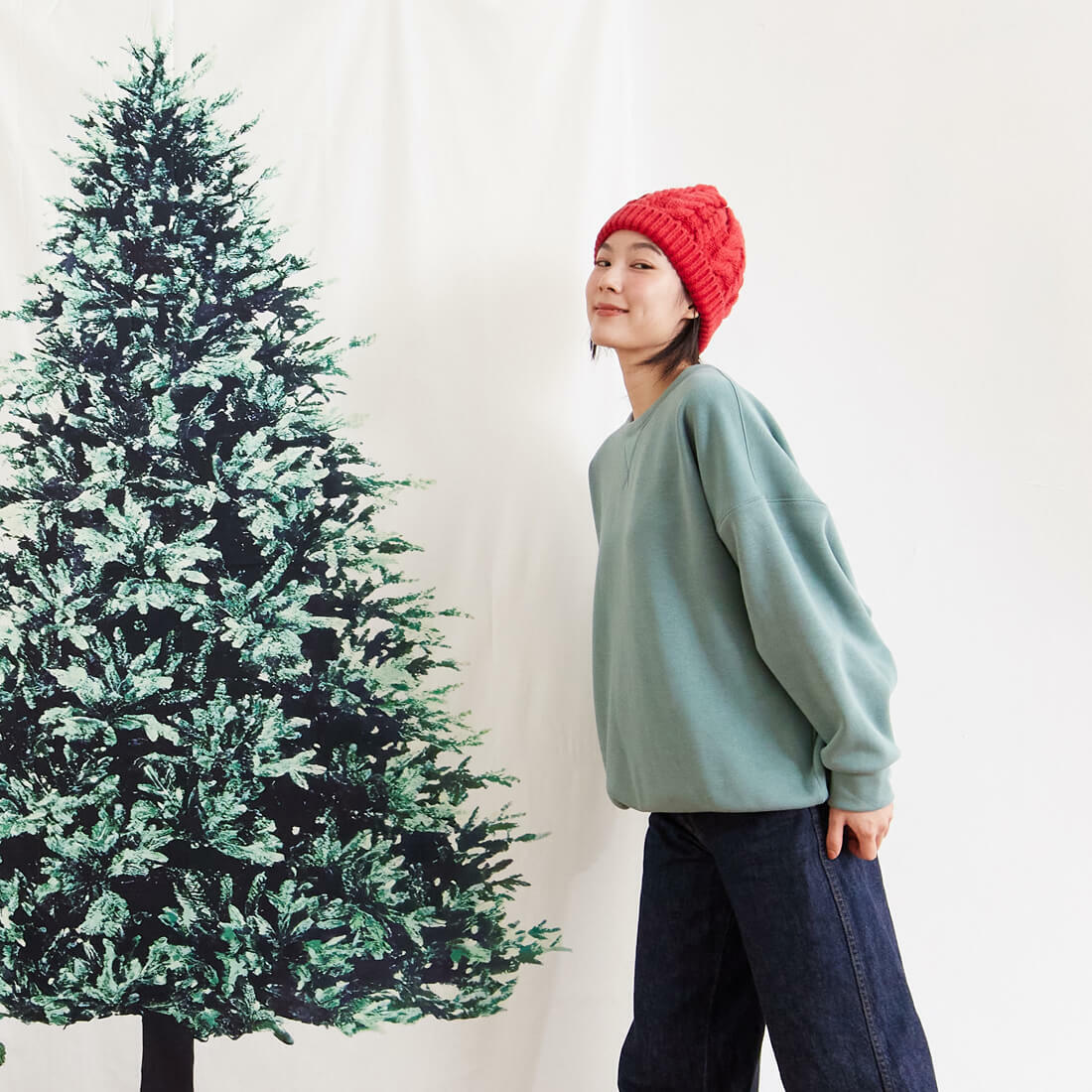 Effie厚磅寬袖搖粒絨大學T/湖綠