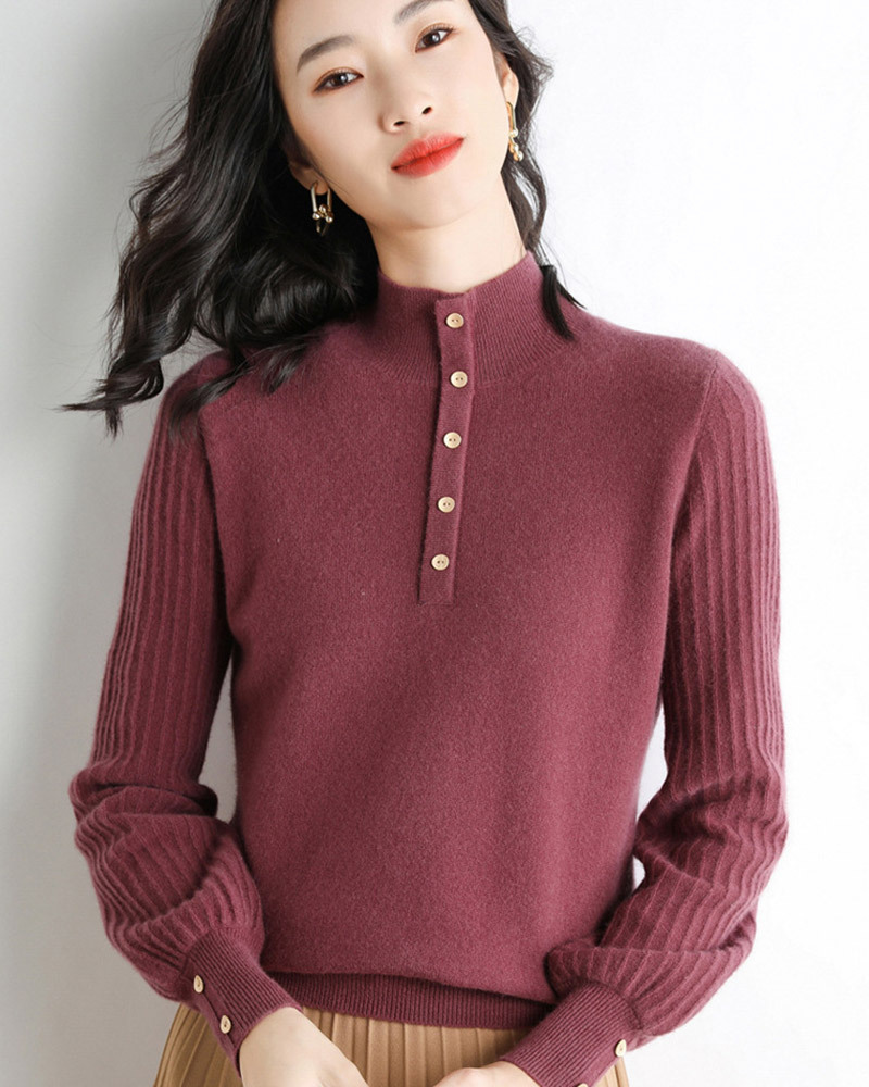 DEER.W 半高領直紋袖針織上衣 紅色