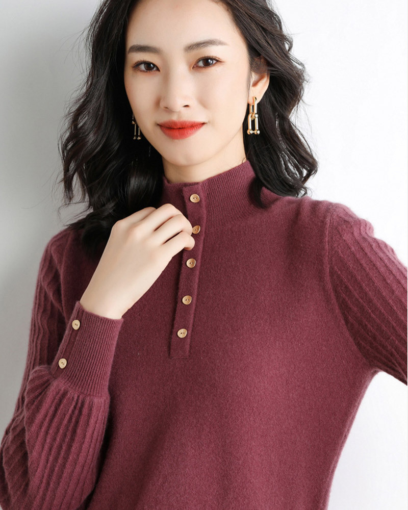 DEER.W 半高領直紋袖針織上衣 紅色