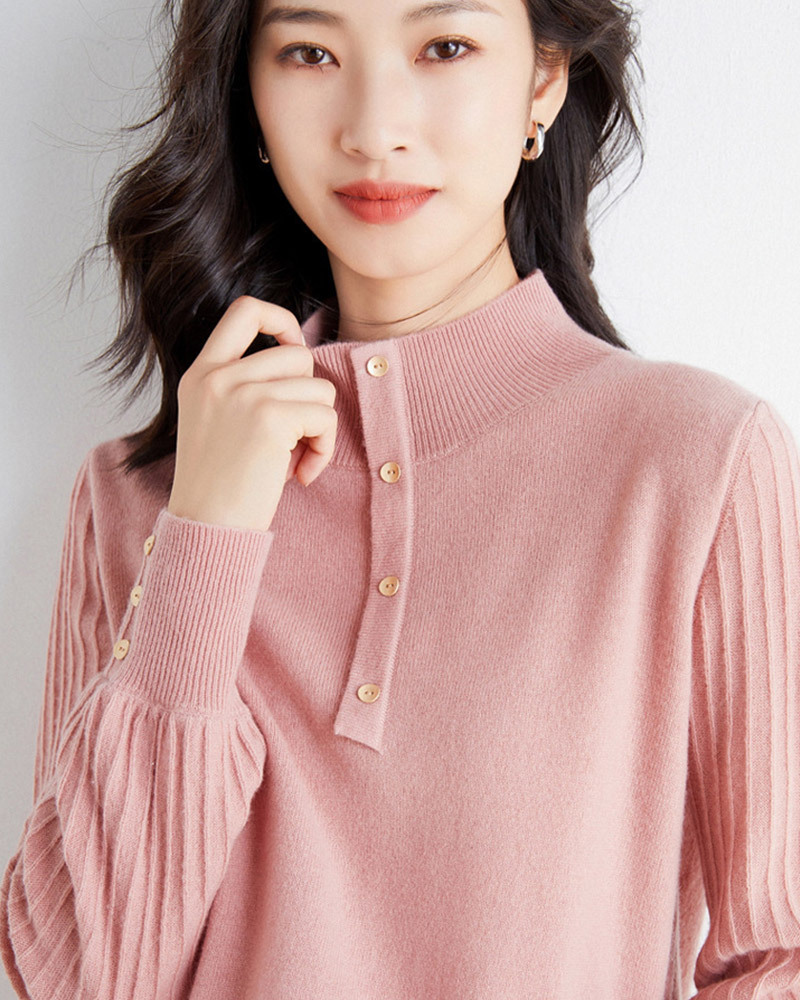 DEER.W 半高領直紋袖針織上衣 粉色