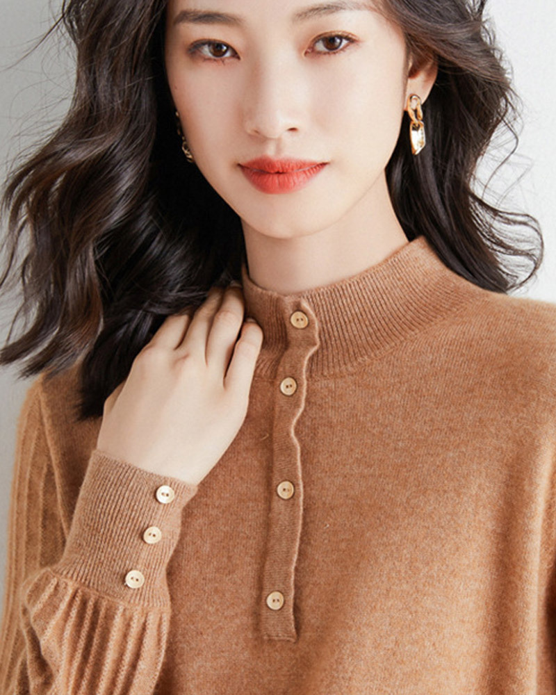 DEER.W 半高領直紋袖針織上衣 黃駝