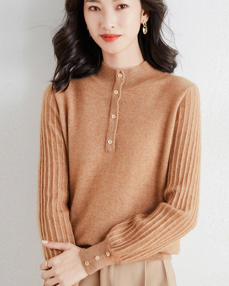 DEER.W 半高領直紋袖針織上衣 黃駝