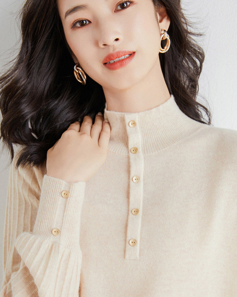 DEER.W 半高領直紋袖針織上衣 杏色