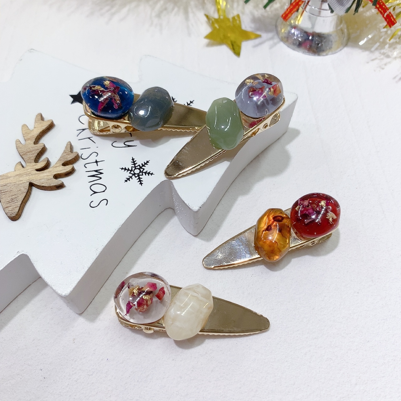 日本乾花封入小石髮夾