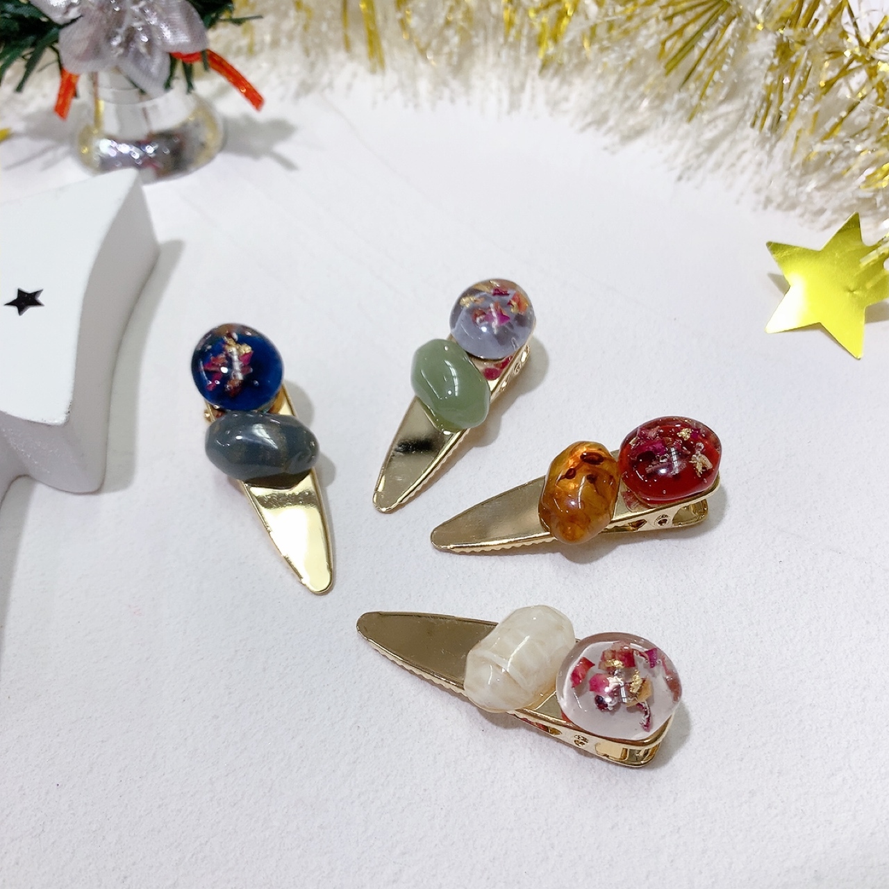 日本乾花封入小石髮夾