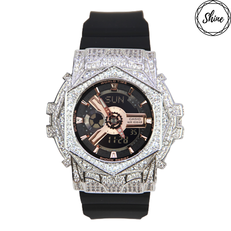 銀色 改裝手錶 BA-110RG-1A - 玫瑰