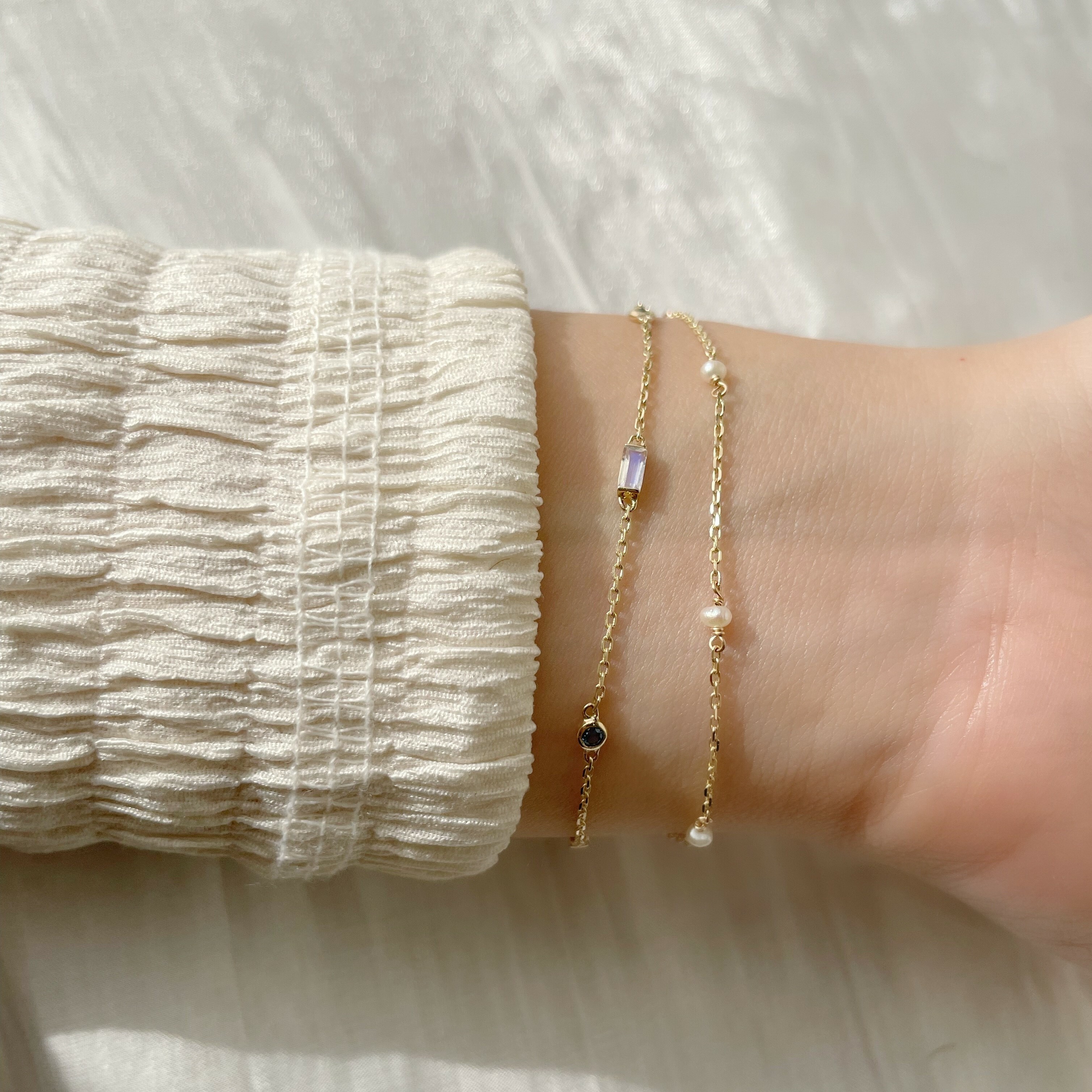 14K Ribbon Blue珍珠雙層手鏈