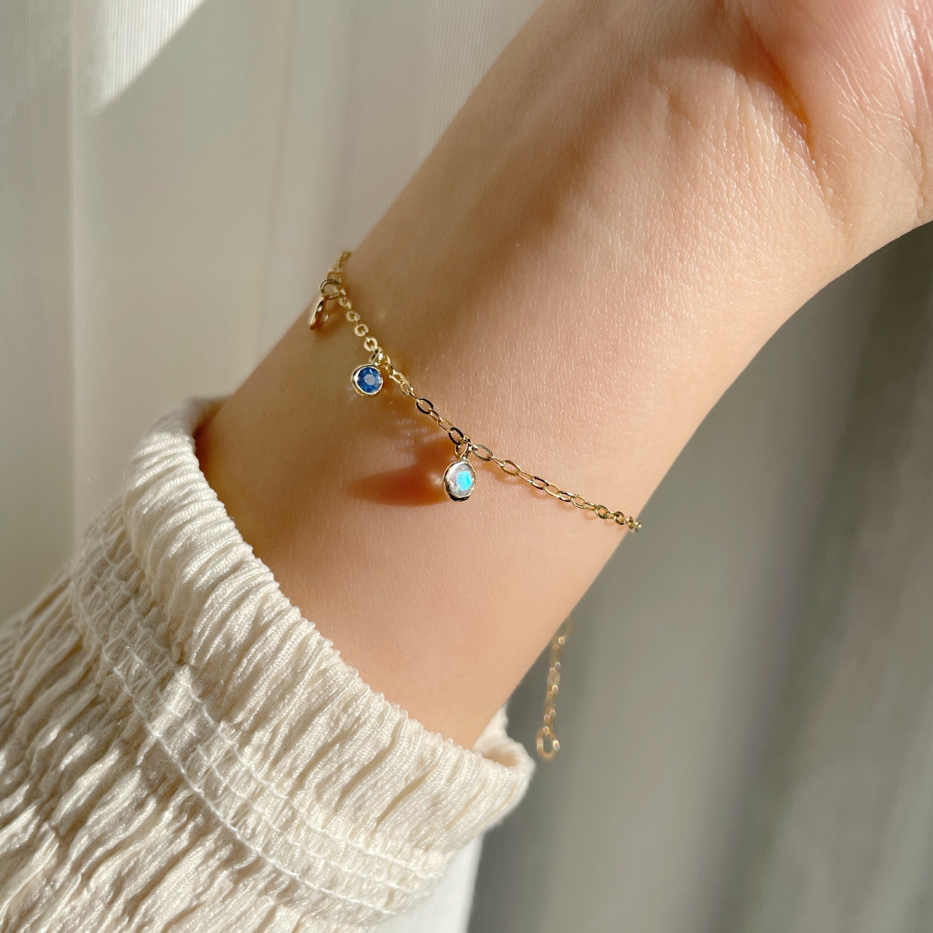 14K Bubble Bell藍寶月光手鏈