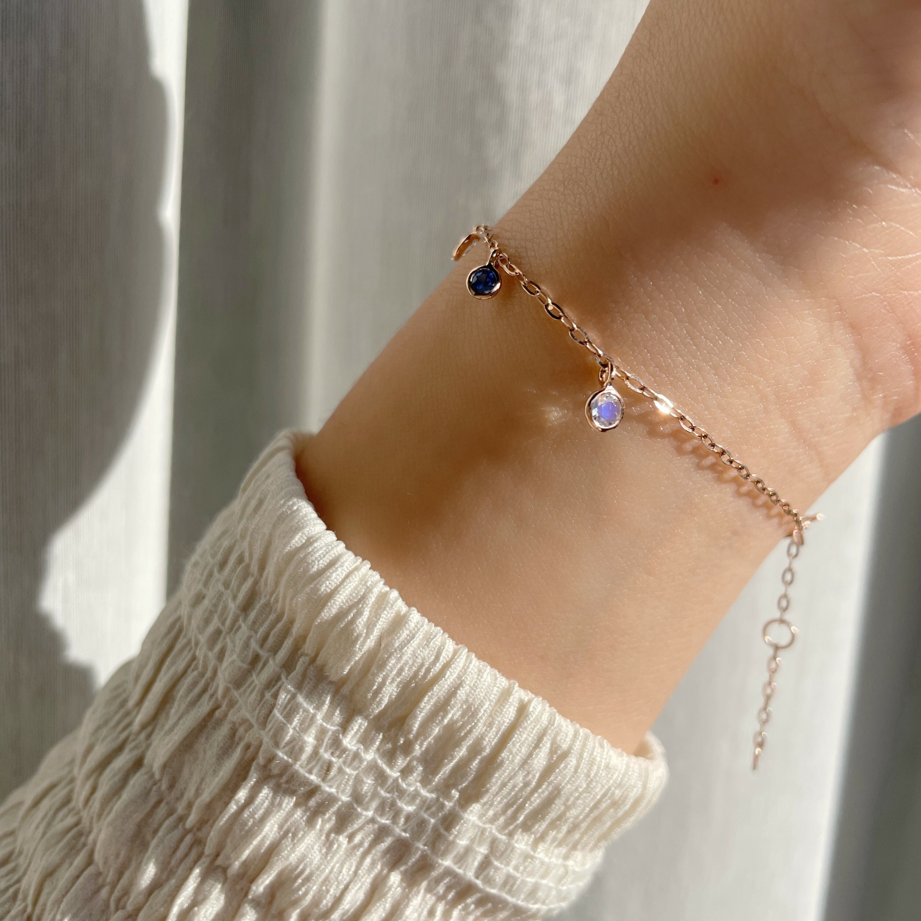 14K Bubble Bell藍寶月光手鏈