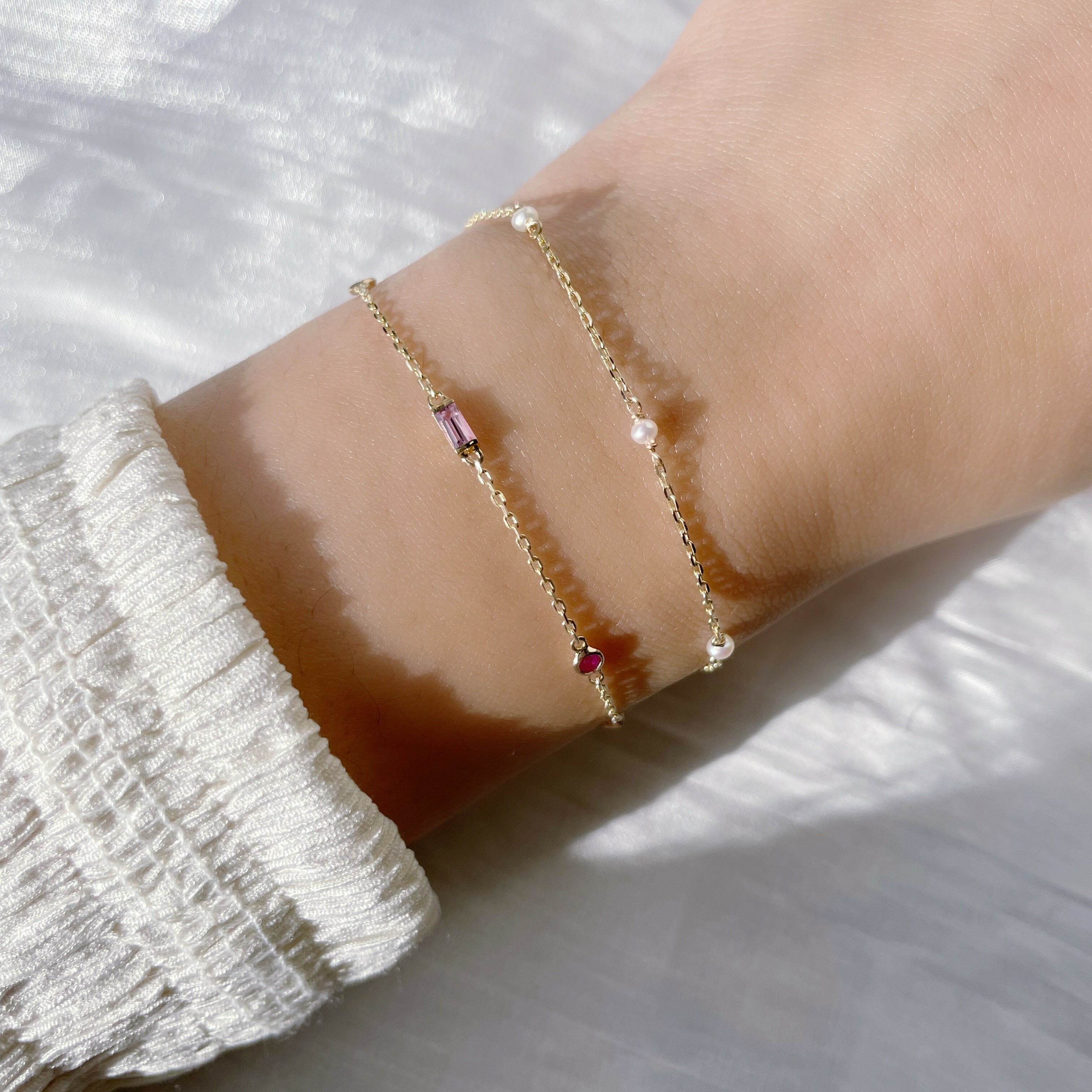 14K Ribbon Pink珍珠雙層手鏈