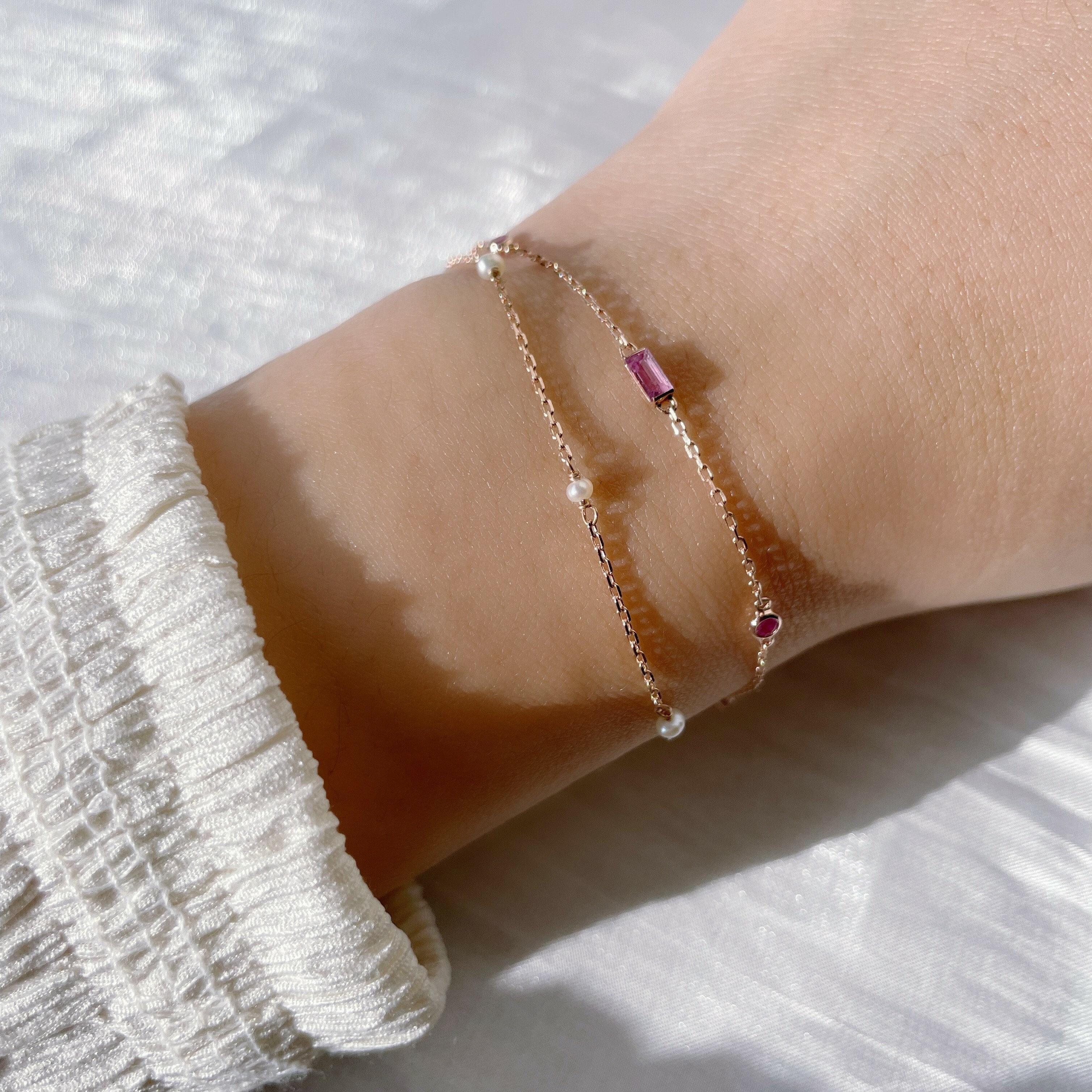 14K Ribbon Pink珍珠雙層手鏈