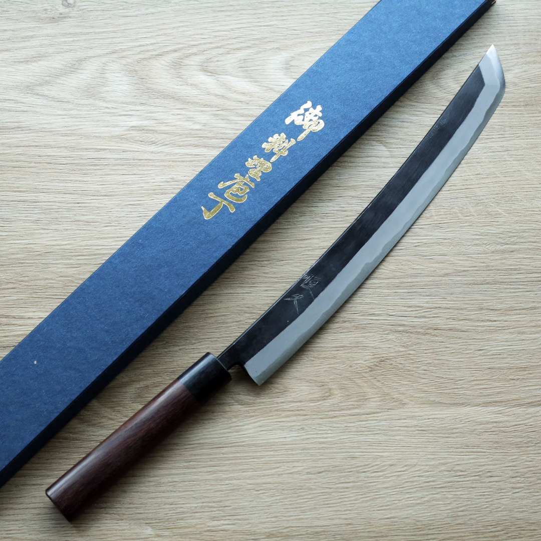 二唐刃物 錬鉄 青二 先丸柳刃 300 二唐刃物鍛造所