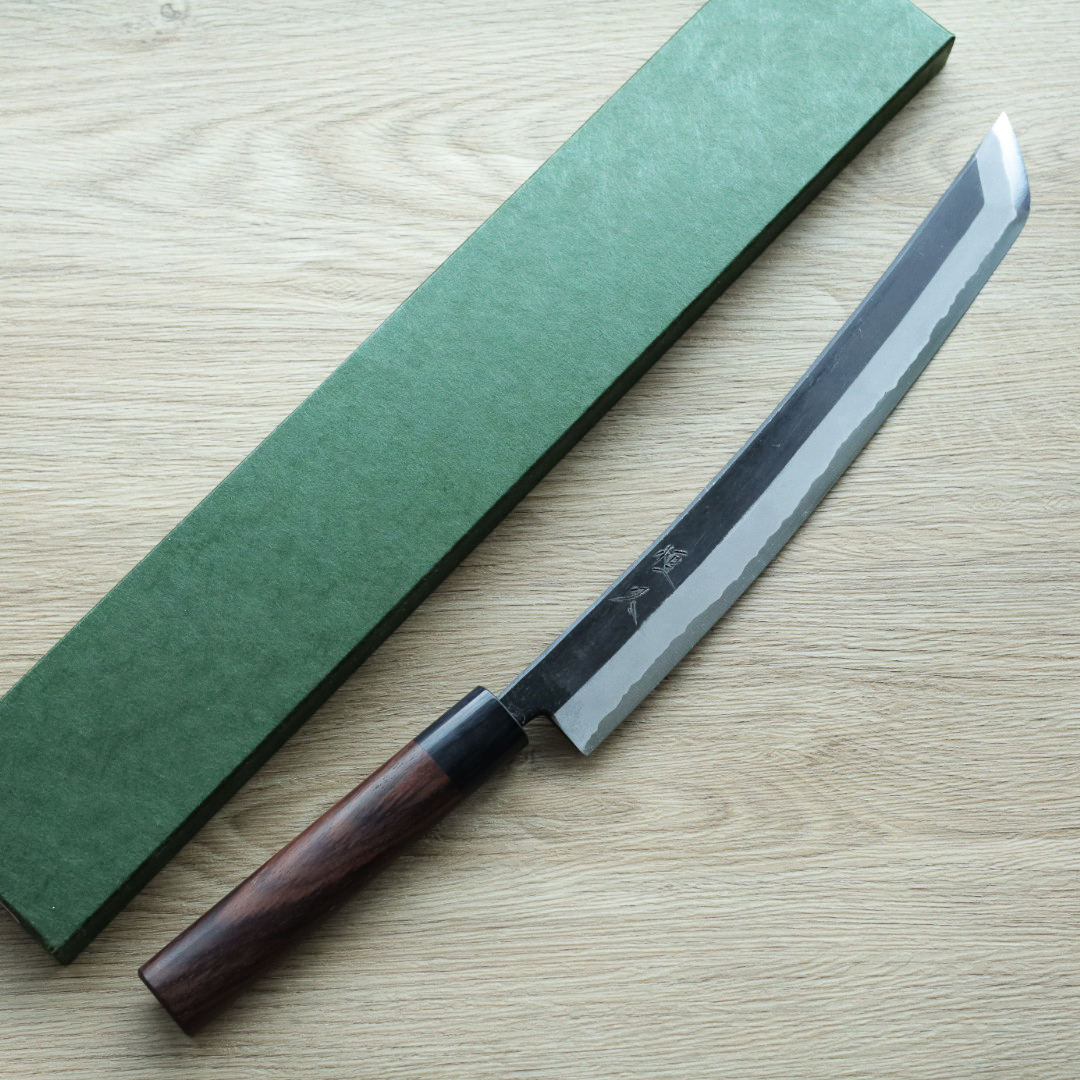 恆久 先丸柳刃 270mm 青紙鋼 黑打 雙刃