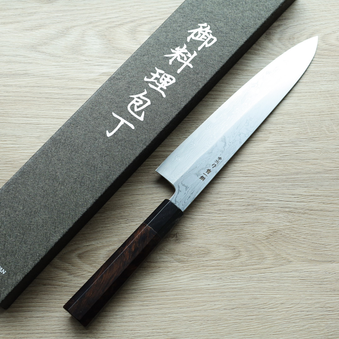 中川打刃物 牛刀 240mm 青一鋼 墨流