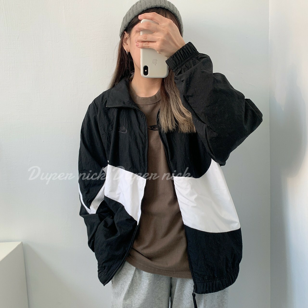 NIKE SWOOSH  黑白大勾 防風尼龍 外套 男生