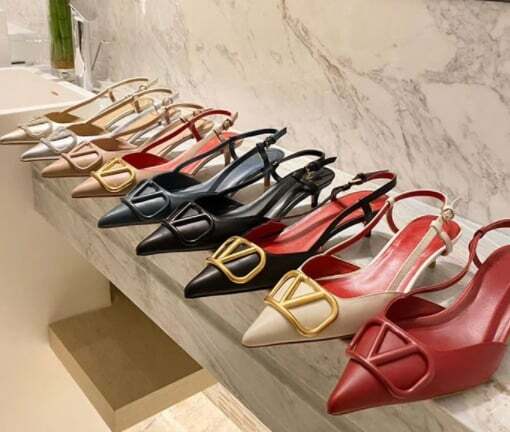 字母方釦 裸跟跟鞋(多色)(3高度)(34-40)