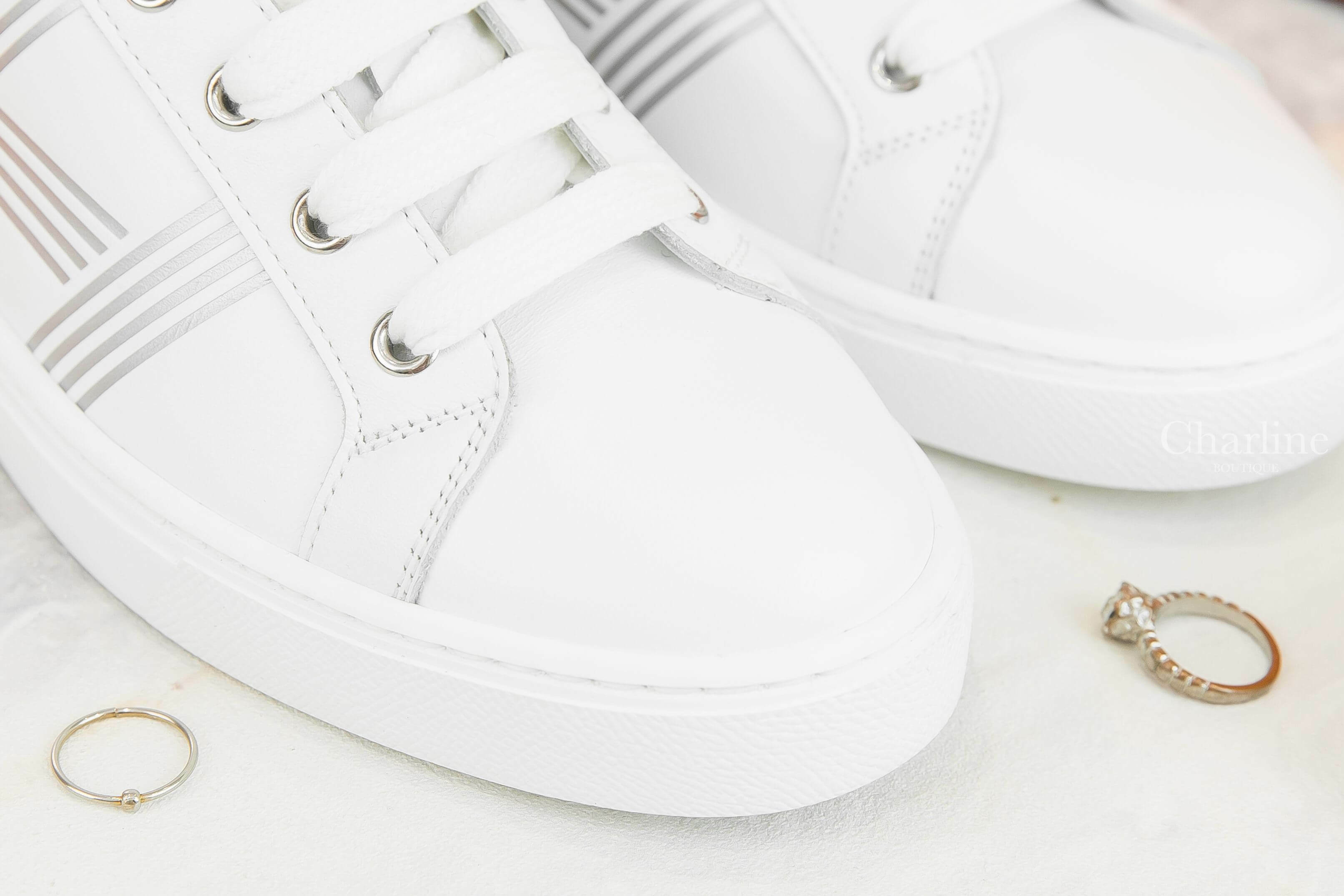 Hermès Avantage Sneaker 白色銀灰線條H小牛皮運動鞋