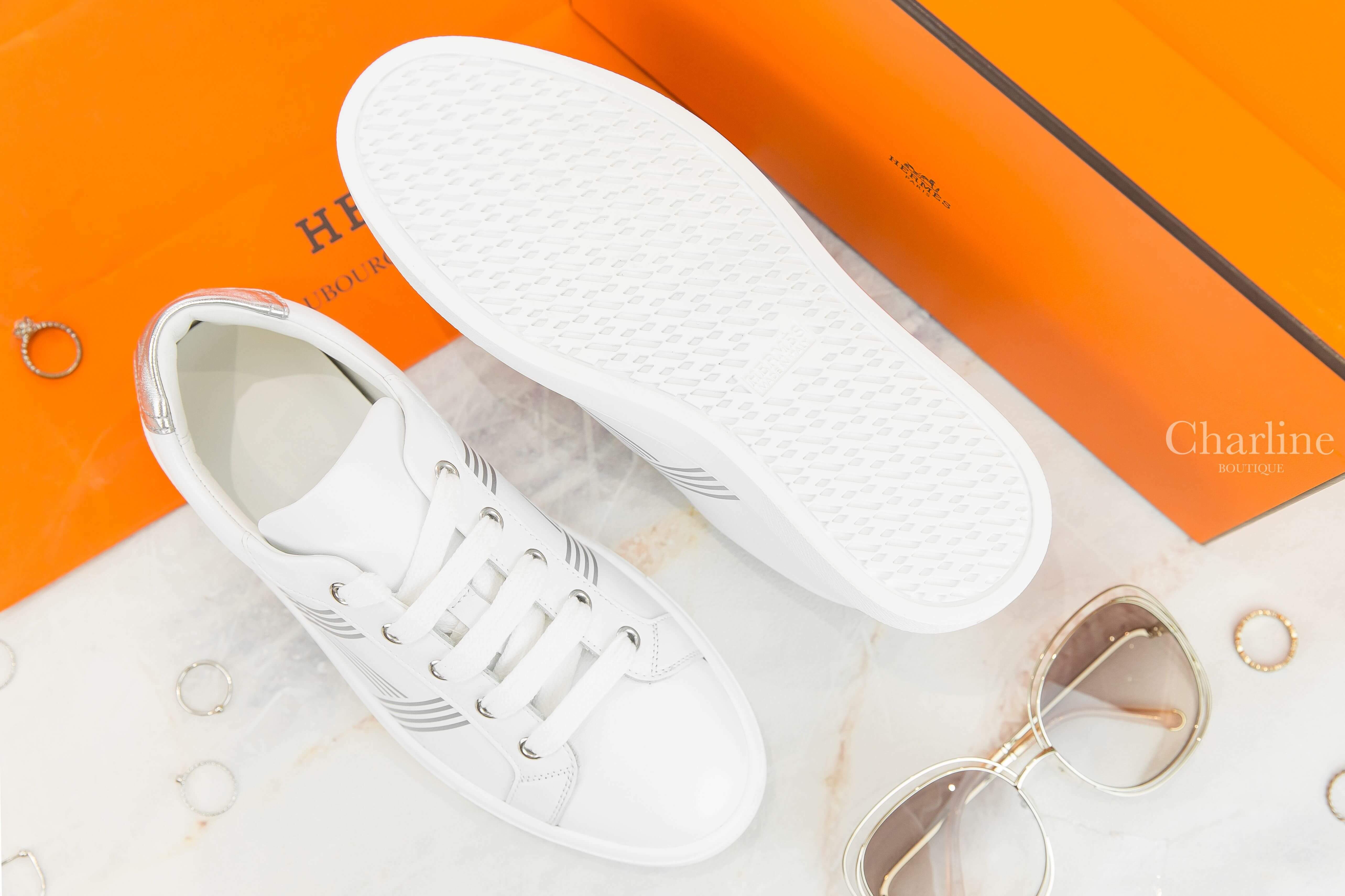 Hermès Avantage Sneaker 白色銀灰線條H小牛皮運動鞋-Charline Boutique 精品代購