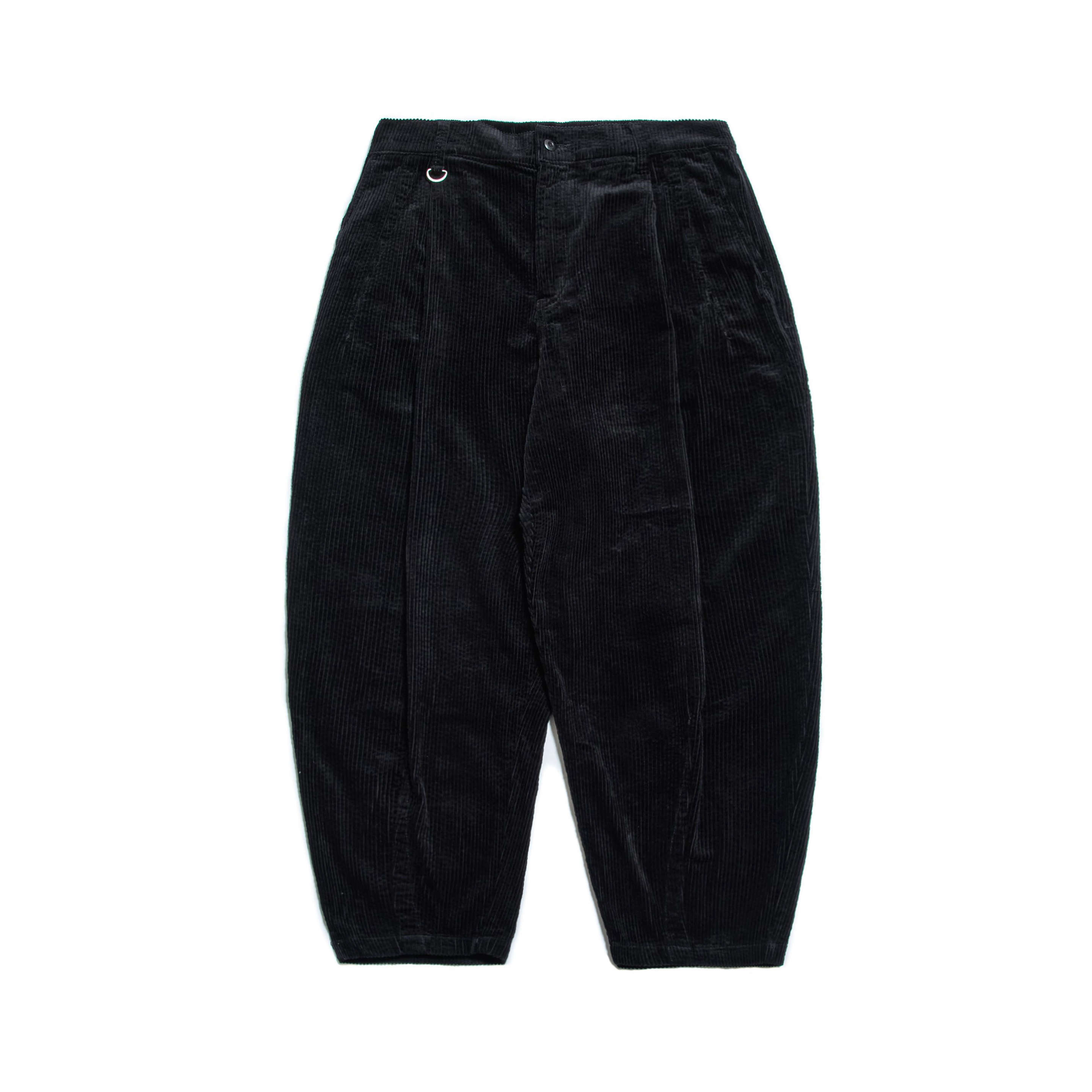 PERSEVERE CORDUROY PLEATED TAPERED PANTS - BLACK