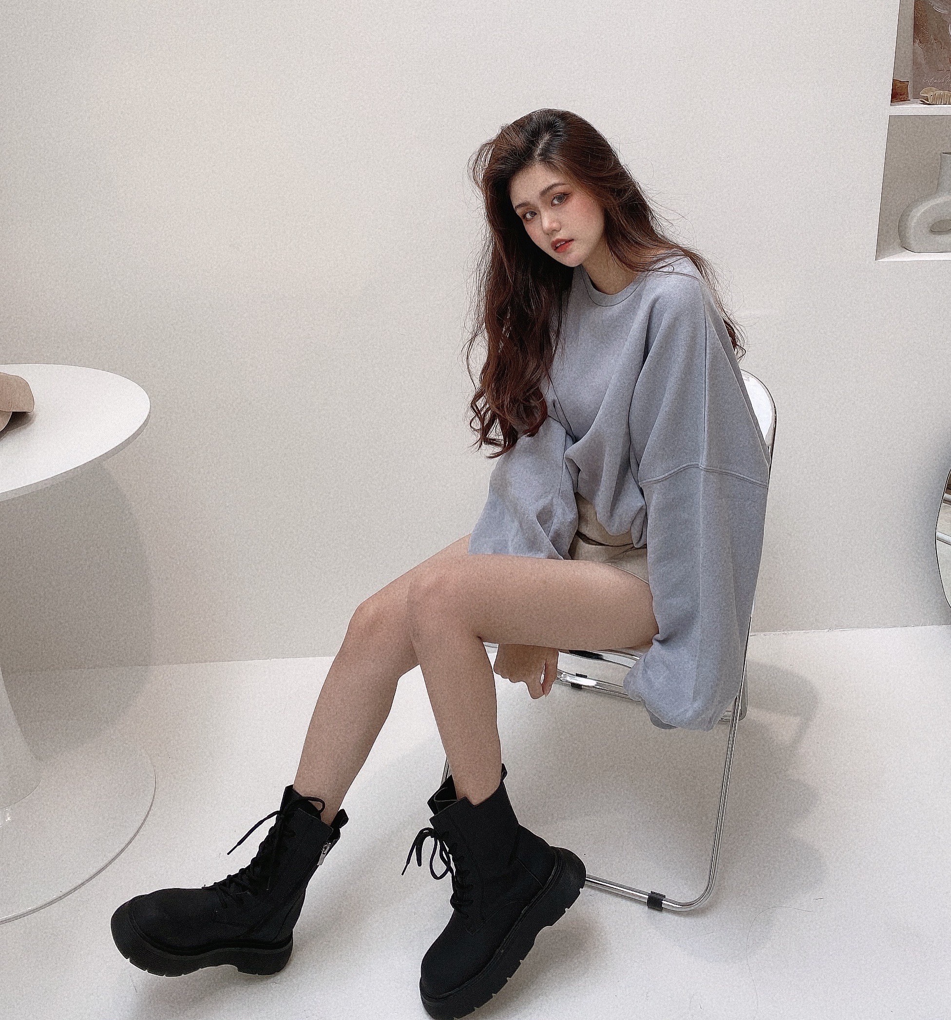 霧皮增高綁帶軍靴/二色