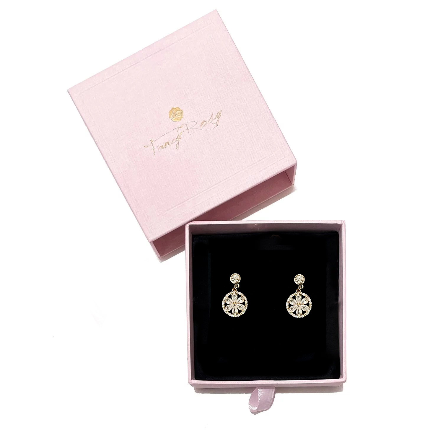 925  Crystal Flower Earrings (Light Gold)