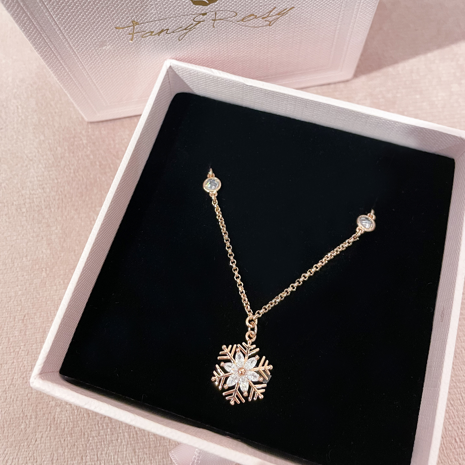 Crystal Snowflake Necklace (Rose Gold)