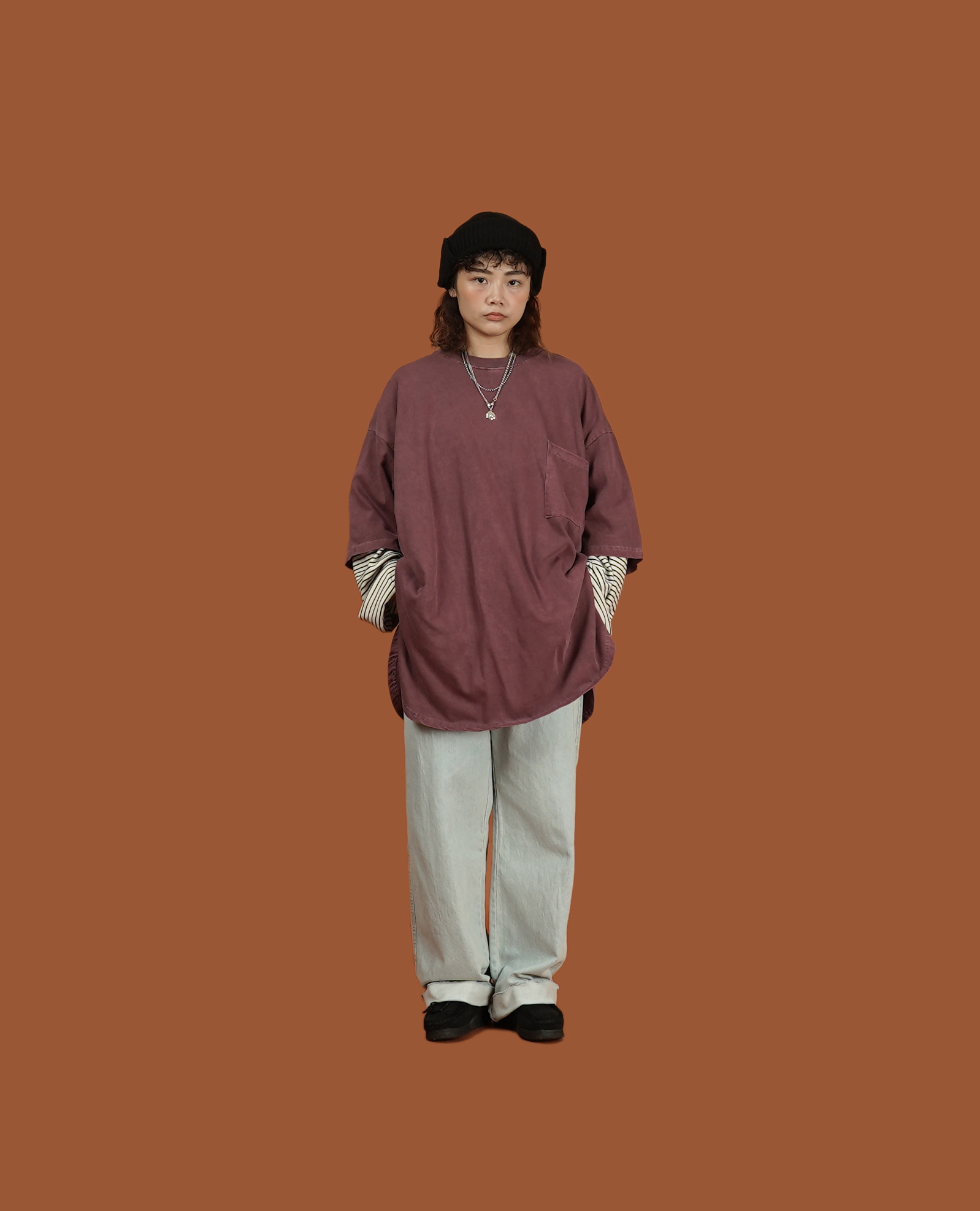 O.POism 歐波医生下弧襬水洗口袋t