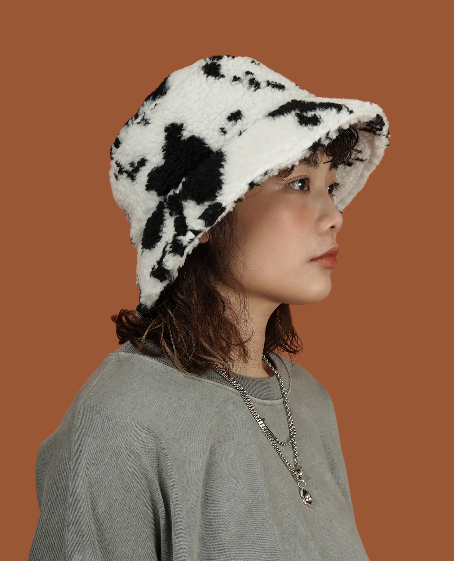 乳牛紋抓絨漁夫帽