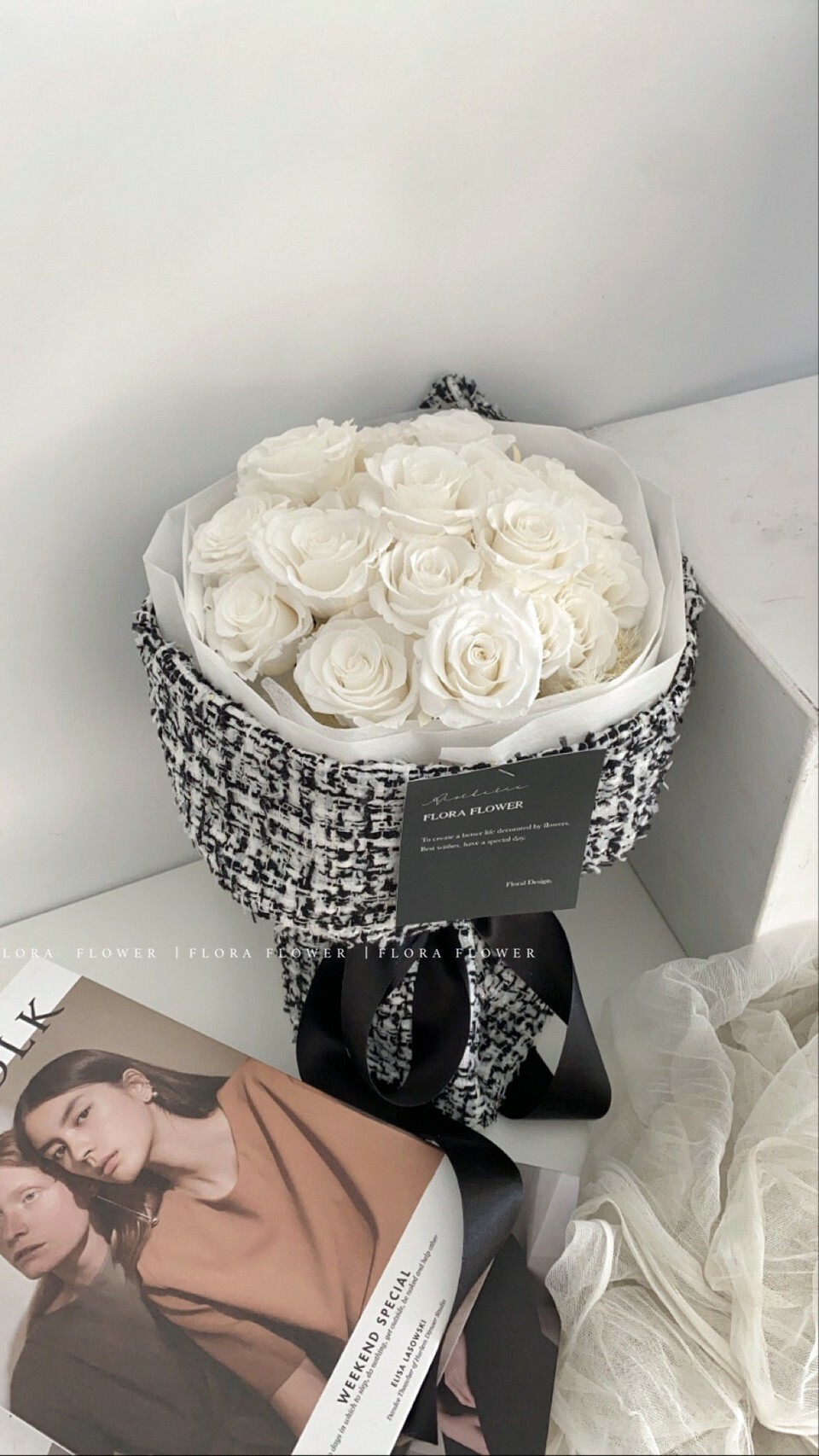 俄羅斯永生花束-香奈兒白