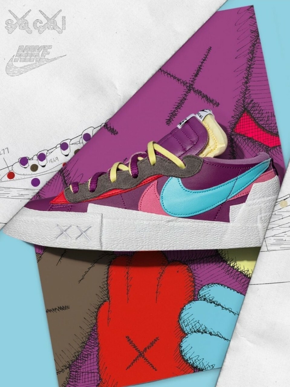 新品 27 5cm Kaws Sacai Nike Blazer Low 水色 楽天最安値に挑戦