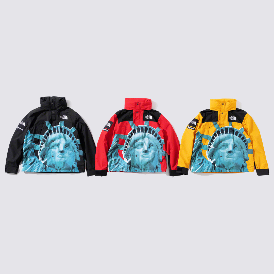 -(B5d03)-SUPREME THE NORTH FACE STATUE OF LIBERTY MOUNTAIN JACKET 自由女神 風衣外套 黑/黃/紅-FW19J3