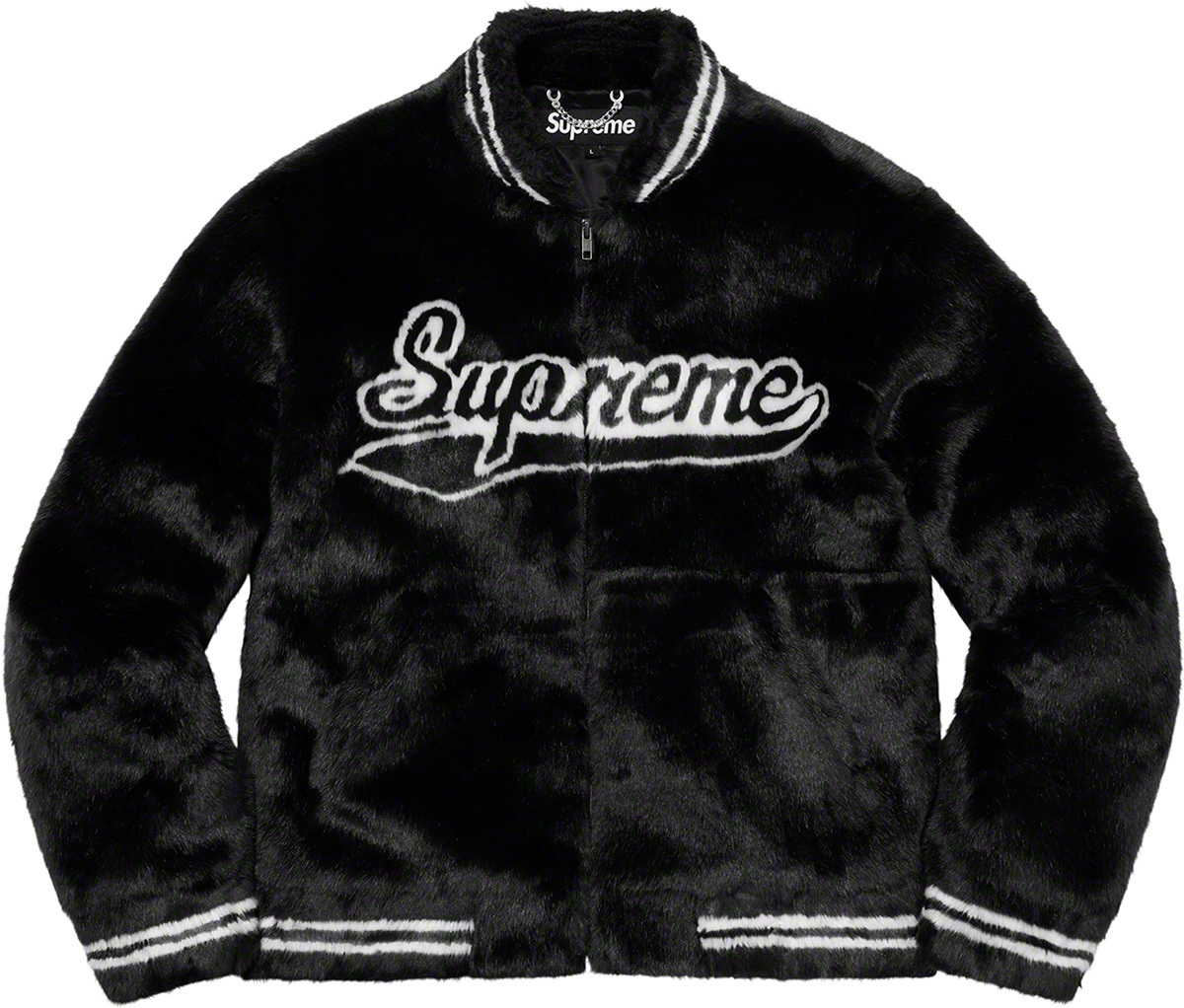 SUPREME FAUX FUR VARSITY JACKET 毛外套 黑/深藍-SS20J59