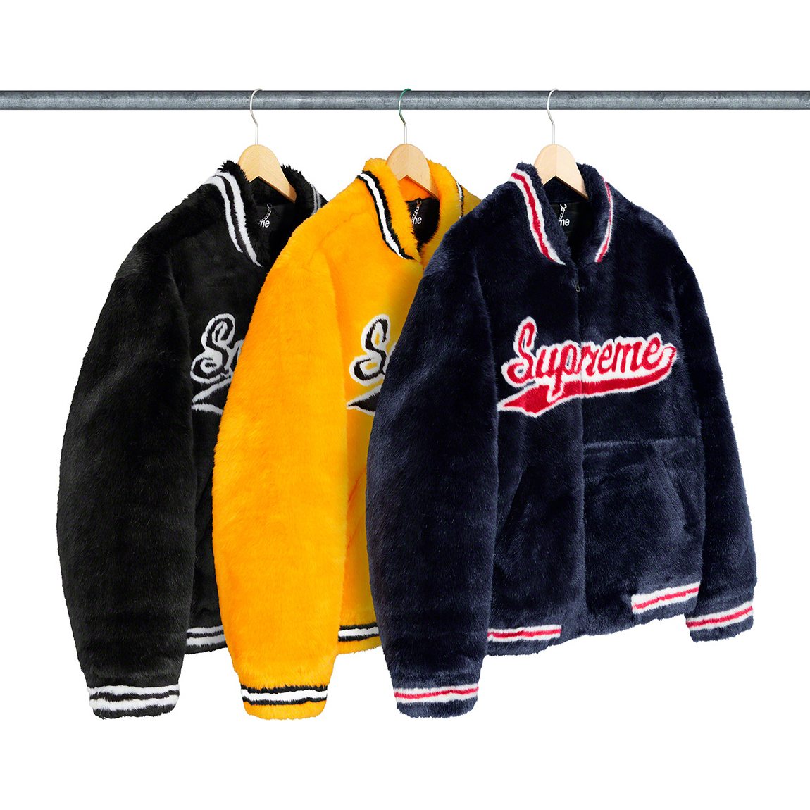 SUPREME FAUX FUR VARSITY JACKET 毛外套 黑/深藍-SS20J59