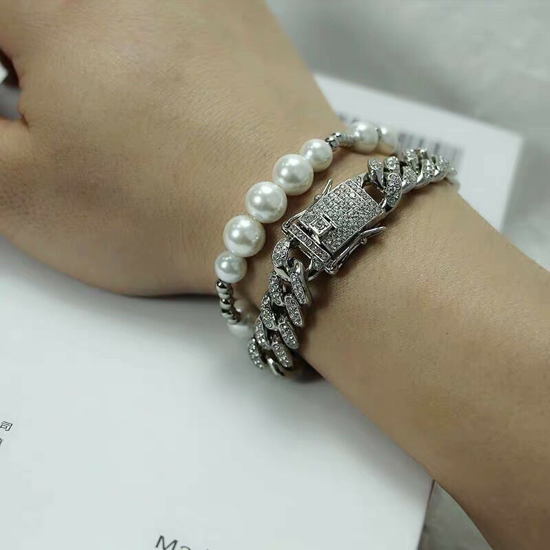 機械扣水鑽手鍊/安全扣/古巴手鍊/VIBE風 現貨