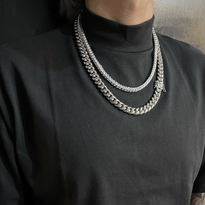 機械扣古巴項鍊/安全扣/12mm/鈦鋼/單一尺寸 現貨