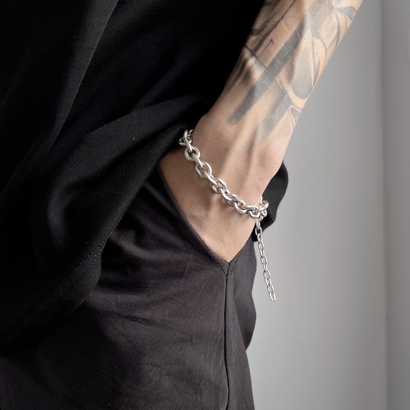 粗款手鍊/簡約/百搭/鈦鋼/古銀 現貨