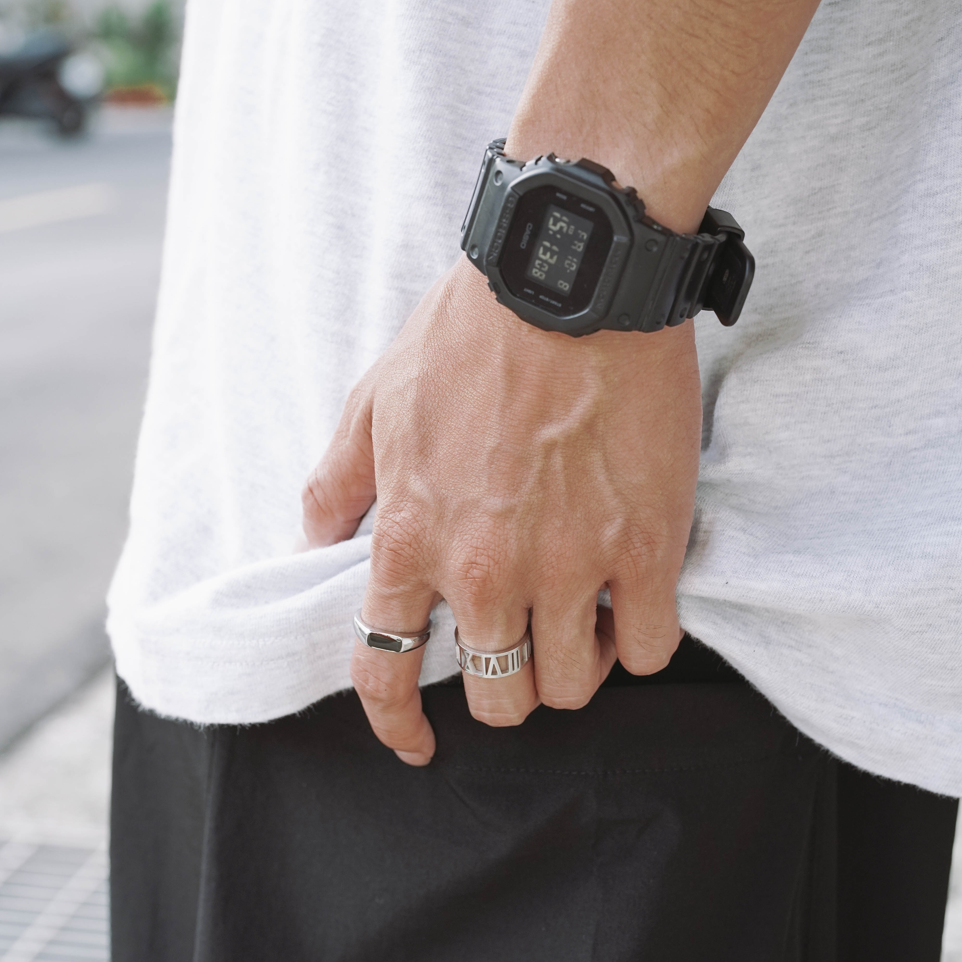 #現貨 (ACCR514) 鋼戒 幾何滴膠黑方戒