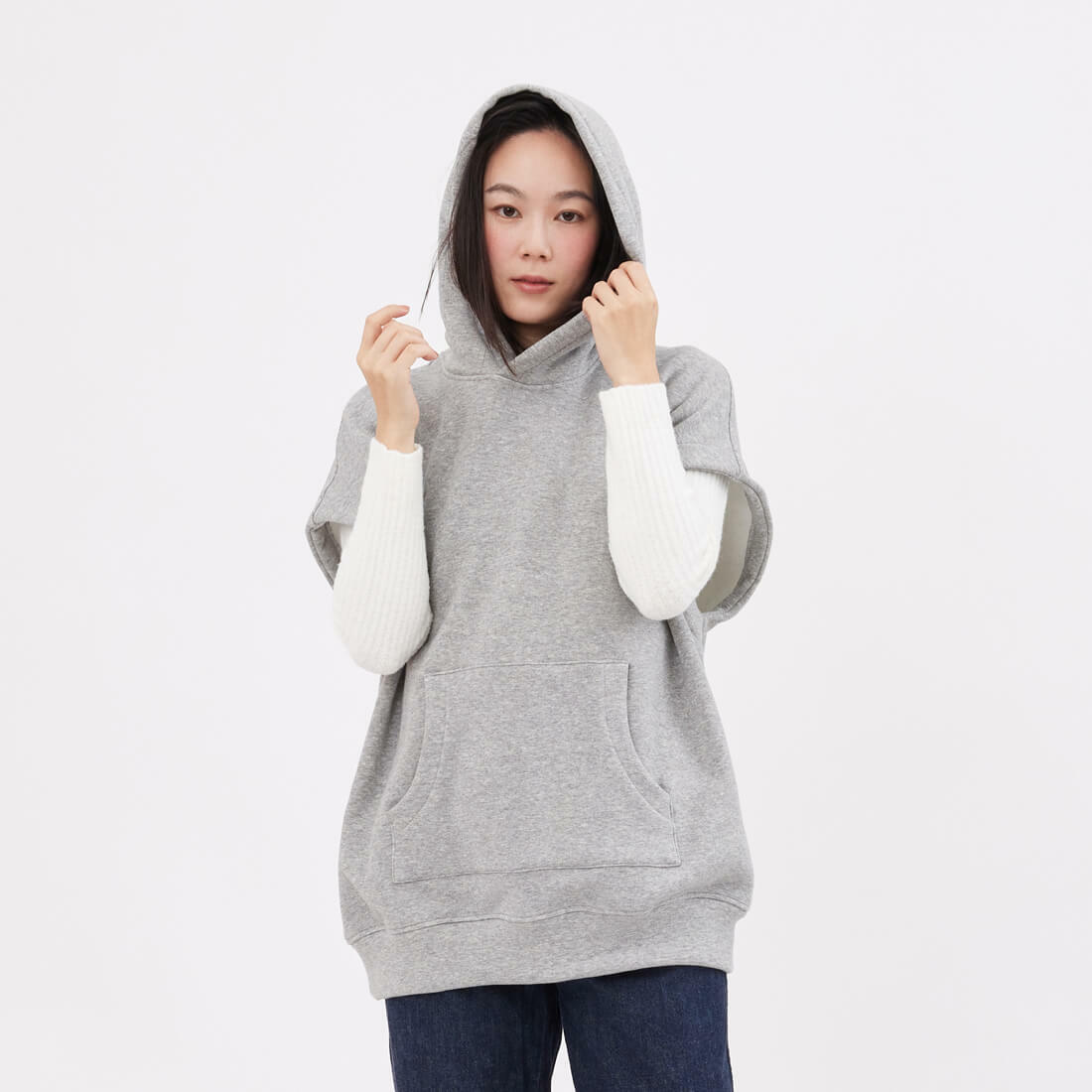 Amy暖窩短毛連帽背心T/灰