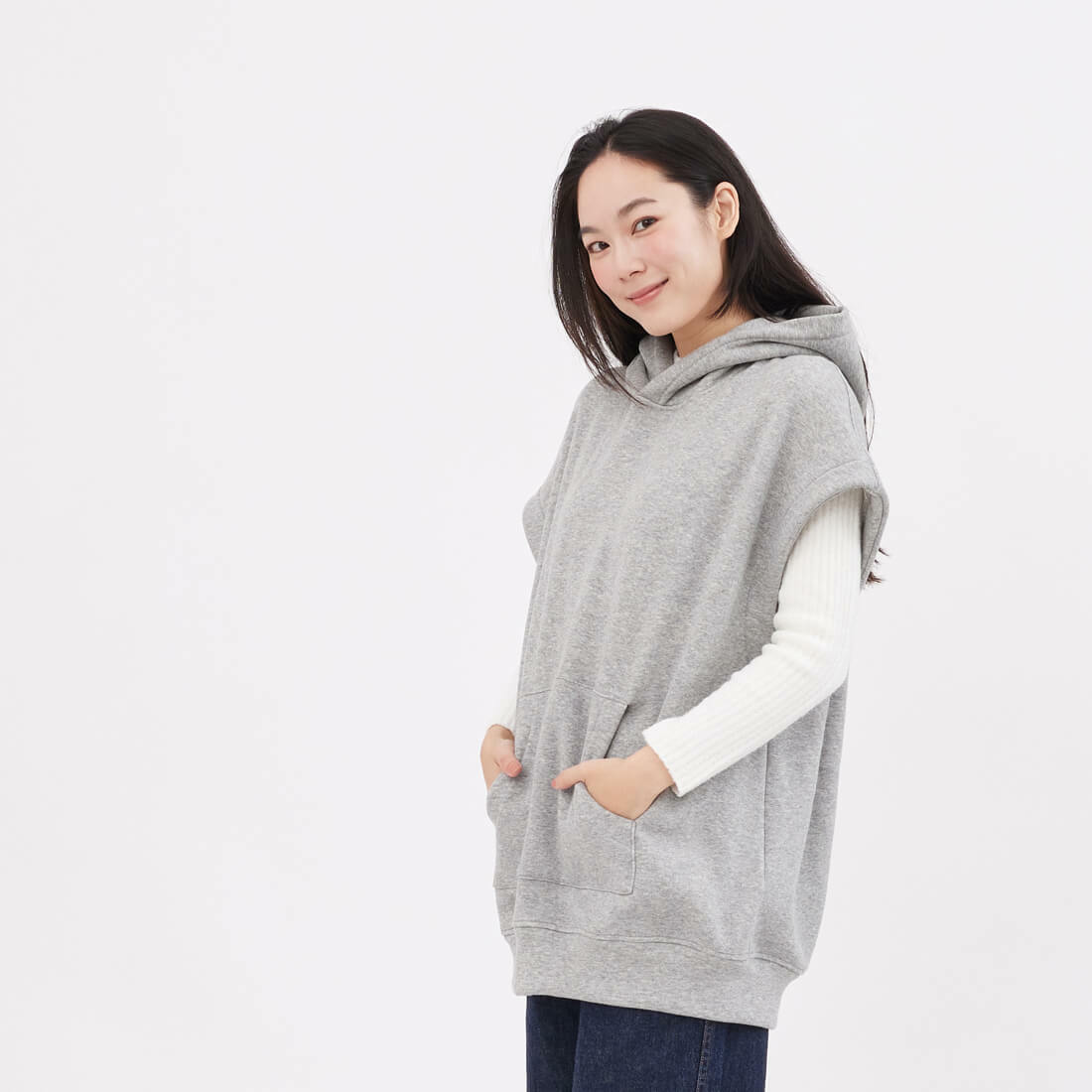 Amy暖窩短毛連帽背心T/灰