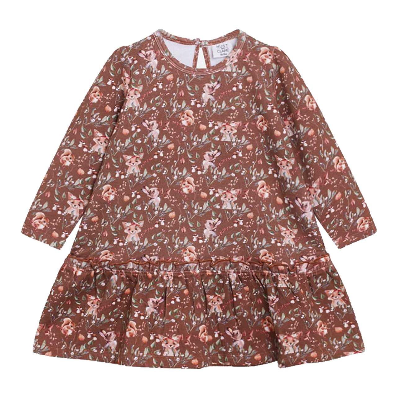 〖 Hust & Claire 〗咖啡小森林刷毛洋裝