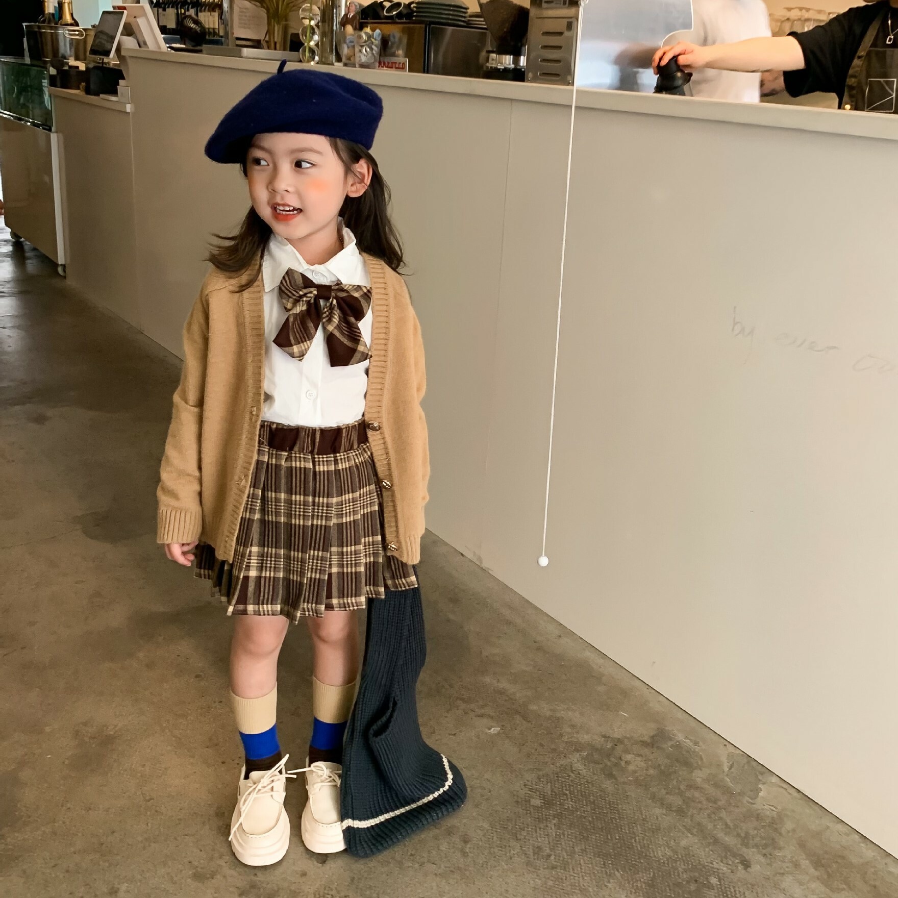 學院風套裝 襯衫/百摺裙/針織外套  3件組 90-130cm