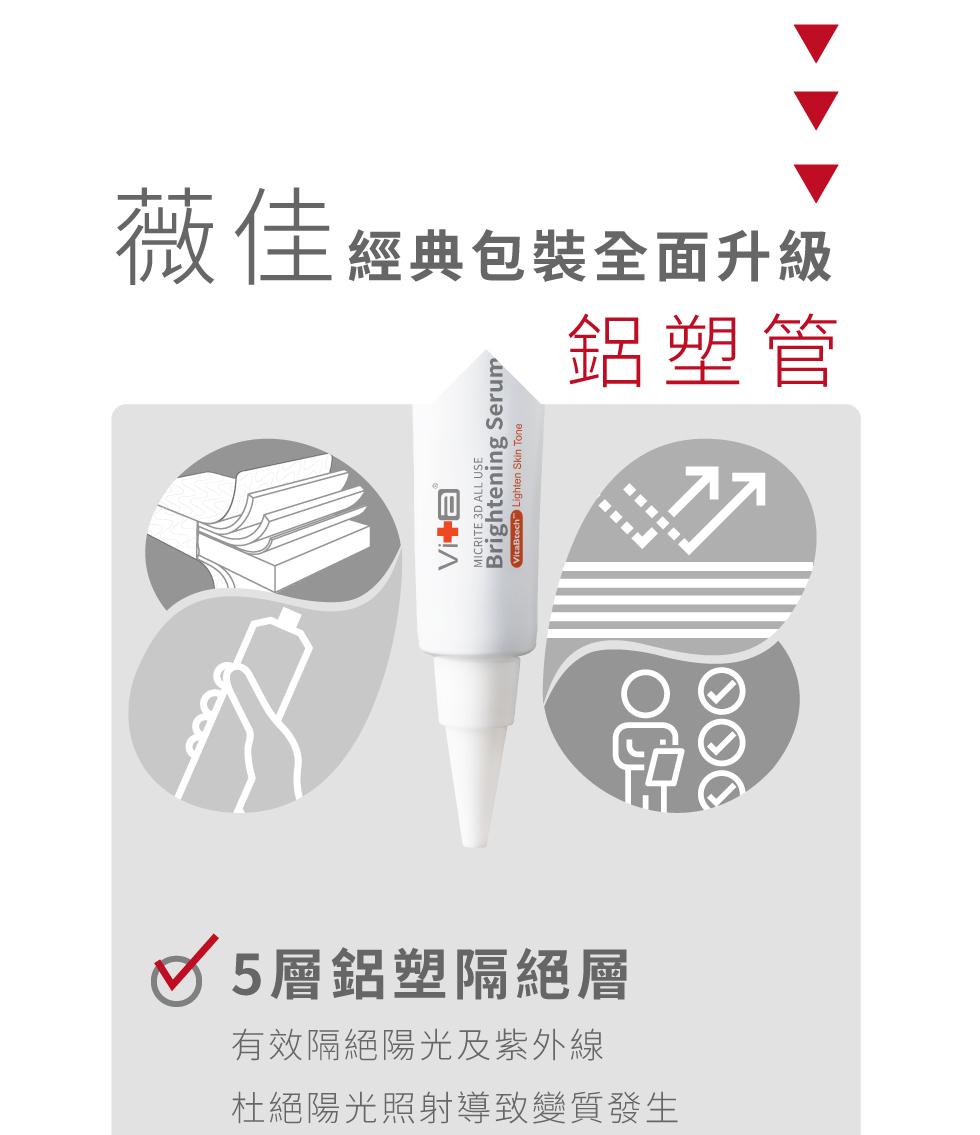 brightening serum brightening serum 薇佳微晶3D全能美白精華 全面升級鋁塑管 5層鋁塑隔絕層 氣密性up 使用方便度up 安全度up