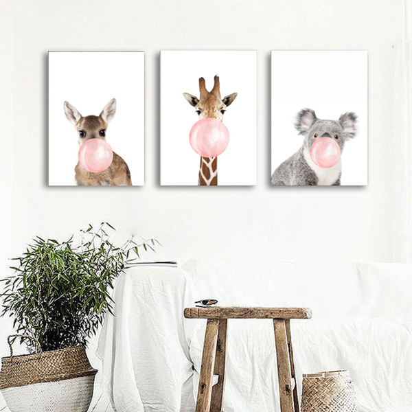 嚼泡泡動物無框掛畫