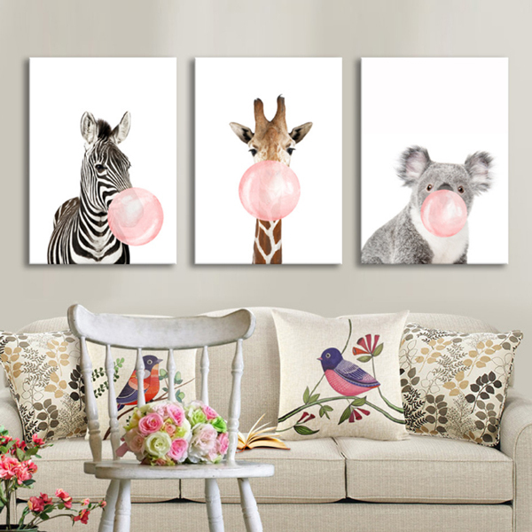 嚼泡泡動物無框掛畫